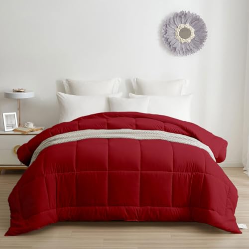 Image of Razzai All-Season Comforter 110 GSM Super Soft & Lightweight Double Bed Queen Size (90 inch x 90 inch Inches /228cm x 228cm) Burgundy Microfiber