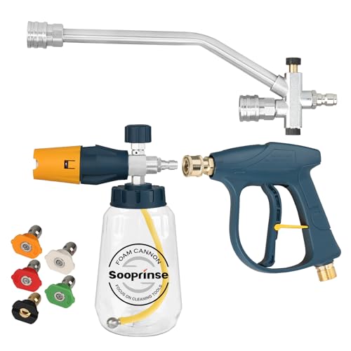 Image of Sooprinse Pressure Washer Foam Cannon with Short Pressure Washer Gun, Dual Connector Accessory, Snow Soap Attachment for Car Wash, 5 Nozzles Tips with 1 /4 inch Quick Connect， 4000 PSI