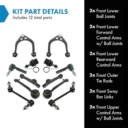TRQ Front Steering and Suspension Kit Tie Rods Control Arms Ball Joints Sway Bar Links Compatible with 2011-22 Chrysler 300 Rear Wheel Drive 2011-22 Dodge Challenger Charger Rear Wheel Drive by TRQ - Image 2