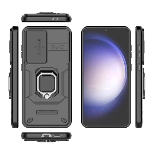 Image of TPU+PC Camshield Pro Case With Slide Camera Protection And Ring Stand Bumper Back Case Cover For Samsung Galaxy S24 FE (Black)