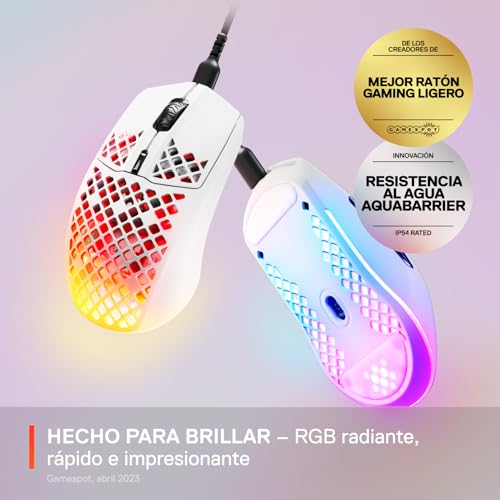 SteelSeries Aerox 3 - Raton Gaming Con Cable - Diseño ultraligero resistente al agua - RGB - Sensor óptico TrueMove Core 8500 DPI - Snow - imagen 3