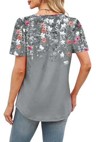 Image of Womens Tops Dressy Casual Blouses Short Sleeve Shirts Plus Size Fashion Clothing Spring Summer Outfits Button Pleated Front