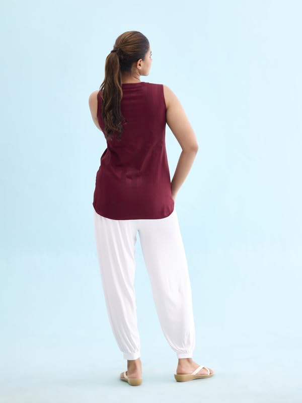 Image of GO COLORS Women Mid Rise Viscose Harem Pants | Wrinkle Free, Relaxed Fit, Free Size