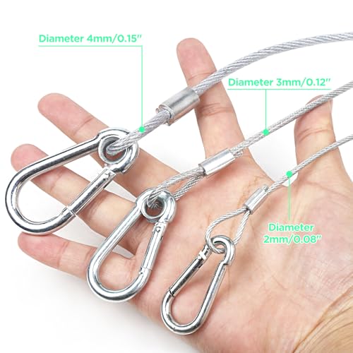 WECAN Sicherheitsseil-Befestigungsvorrichtung, Bühnenlicht-Sicherheitskabel, transparenter Seilkopf, Traversenzubehör-Klemmhaken, 2 mm Durchmesser, 30 cm Länge, (6er-Pack, weiß)