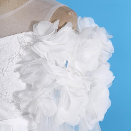 Vestido de comunión para niña con flor 3D traje de fiesta de tul y encaje formal elegante 5