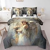 Erosebridal Angel Comforter Sets with Sheets, Romance Flowers Bedding Set Queen for Boys Girls Angel Wings 7Pcs Bed in A Bag Romantic 3D Printed Bed Set