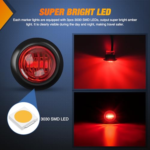 Image of Nilight 3 /4 inch Round Marker Light 10PCS Red LED Clearance 2 Connectors | Side Indicator Bullet Lights IP68 Waterproof For Trailer Truck Camper Van Boat Bus Accessories, Safety Lamps