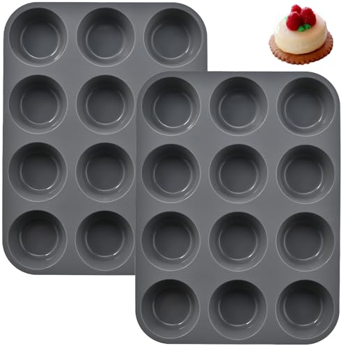 Hao Zhu 2 Pack Muffin Trays, 12 Cup Silicone Muffin Pan,Non Stick Muffin Cupcakes Tin, Baking Mould for Muffins or Cupcakes,Baking Moulds Tins:30 x 22 x 3 cm