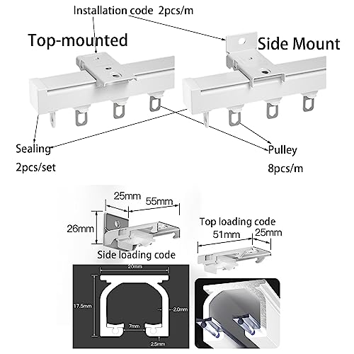 Riel de techo para cortinas con rodillos silenciosos de aluminio duradero, juego de 4 m 7