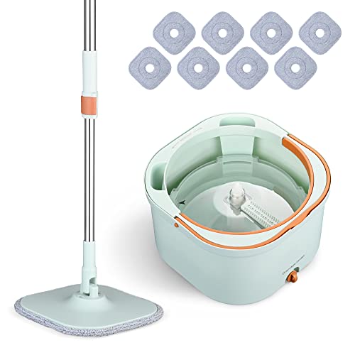 Yescom Spin Mop And Bucket 8 Microfiber Mop Pads Set With Self Separates Dirty And Clean Water Adjustable Rotating Cleaning System Water Filtration For Hardwood, Marble, Tile Floor,Wall & Window #TOP27