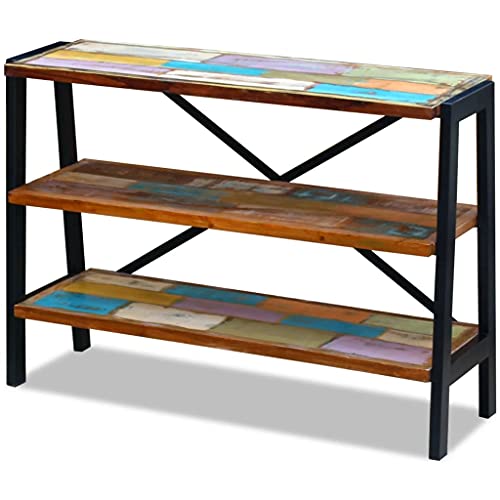 Sideboard 3 Shelves Solid Reclaimed Wood Cabinet Storage Kitchen Living Room Indoor Outdoor File Book Organizer Spice Rack Handles Filing Bathroom Multicolor Solid Reclaimed Wood Steel Frame #TOP1