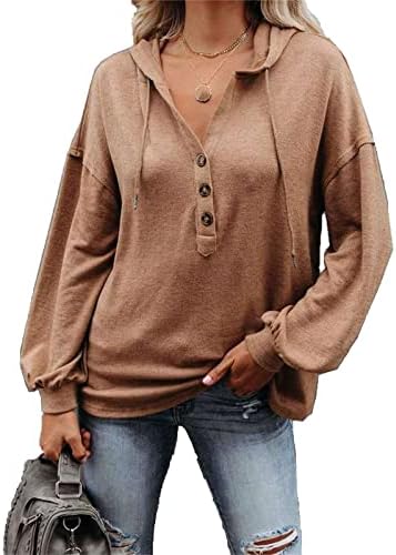VIEACTIVEWEAR Women's Color Block Hoodie - Long Sleeve Button Down Pullover With Pocket, Black, X-Large