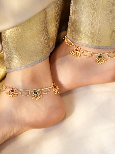 Image of Rubans Gold Plated Charm Layered Anklet Party Handcrafted For Women & Girls