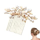 1Pc Gold Pearl Hair Comb Refined Look Bride Wedding Hair Combs Firmly Fixed Wedding Hair Accessories Leaf Design Hairpiece Accessory Perfect for Weddings Birthdays Valentine Day or Anniversaries