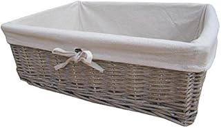 Katie Jane HOME Grey Wash Wicker Lined Storage Basket Medium