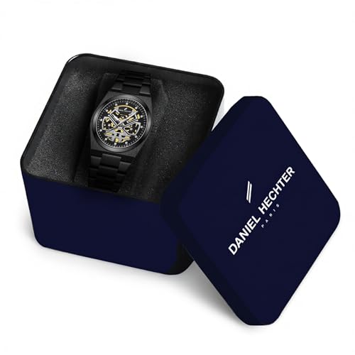 Image of Daniel Hechter Paris Austerlitz Collection Skeleton Style Analog Watch for Men with Luminous Hands and Stainless Steel Strap - Mechanical-Inspired.