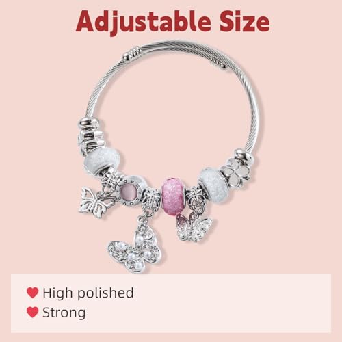 Charm Bracelets for Girls,Exquisite Cute Cartoon Friendship Silver Bracelets Stainless Steel Bangle, Girls Jewelry Suitable for Holiday Gifts and Birthday Gifts4