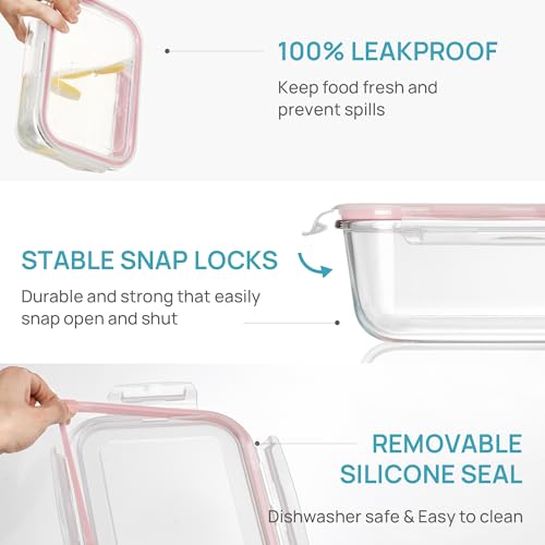 Image of Vtopmart 2Pack 1860ml /63oz Large Glass Storage Containers With Lids, Pink