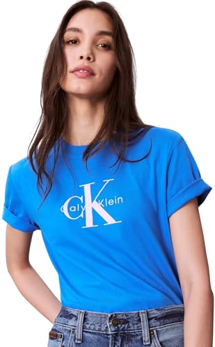 Calvin Klein Damen T-Shirt Kurzarm Hero Classic Monologo Tee mit Rundhalsausschnitt, Blau (Cobalt Blue), 2XS – Ansicht 1