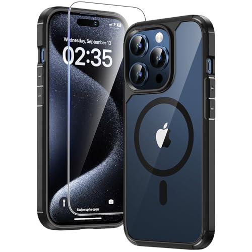 TAURI für iPhone 15 Pro Hülle 6,1" mit Schutzfolie - Schwarz