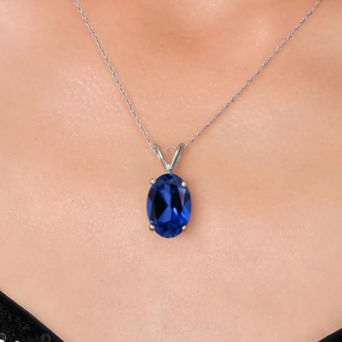 Gem Stone King 14K White Gold 14X10MM Oval Gemstone Birthstone Pendant Necklace for Women | Gold Necklace For Women | With 18 Inch Rope Gold Chain | Fine Jewelry Gifts for Her Mom Wife3