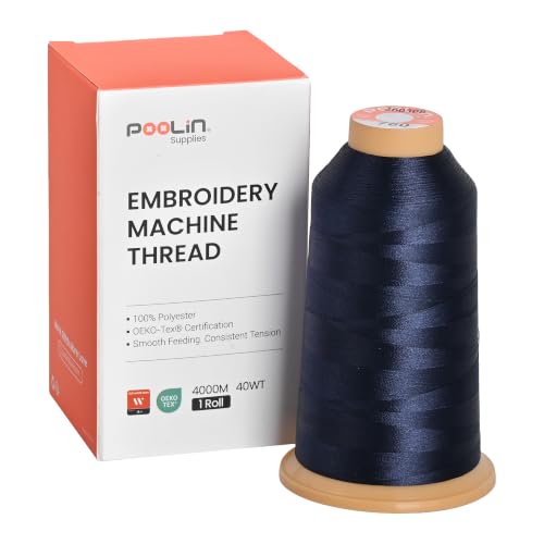 Image of Poolin Polyester Machine Embroidery Thread 4000M 40WT Navy 0760 | Smooth Feeding with Stable Tension for Clean, Consistent Stitching on Home and Commercial Embroidery Machines