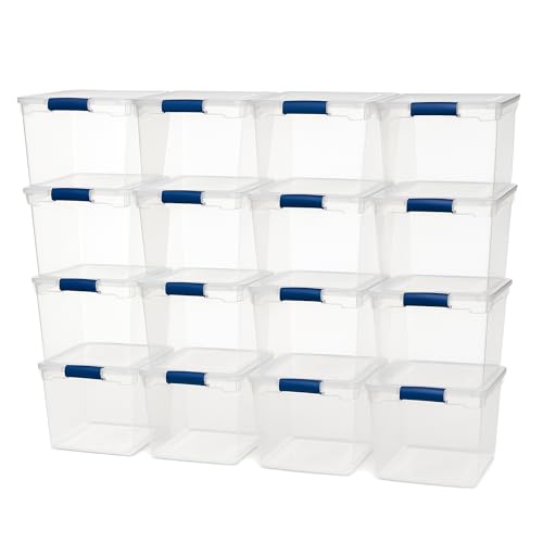 Homz Heavy Duty Modular Clear Plastic Stackable Storage Tote Containers with Latching and Locking Lids, 31 Quart Capacity, 16 Pack
