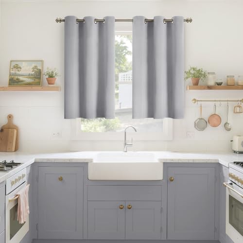 Image of YoungsTex Light Grey Blackout Curtains 40 Inches Length for Kitchen Window - Short Thermal Insulated Drapes with Grommet Darkening Privacy for Bathroom Bedroom, 2 Panels, 42 x 40 Inch