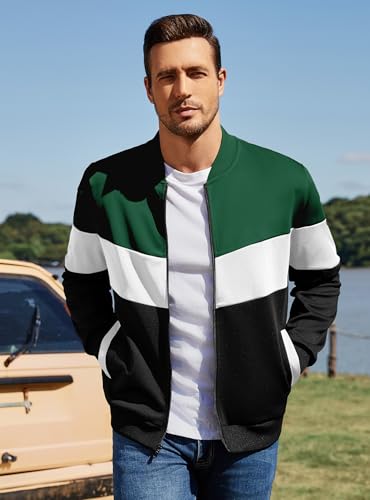 Image of Men's Lightweight Varsity Jacket Casual Bomber Jacket Stylish Color Block Coat
