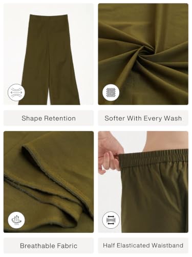 Image of SAADAA Women's Relaxed Fit Mid Rise Airy Linen Wide Leg Pants, High Waist Trousers for Formal, Casual & Office Wear