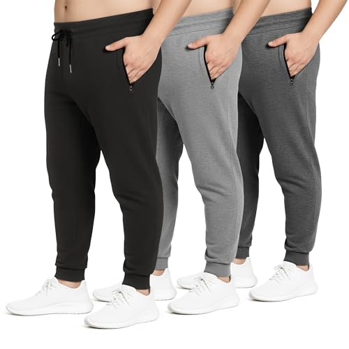 Image of PURE CHAMP Mens Sweatpants 3 Pack Fleece Active Athletic Workout Jogger Sweatpants for Men with Zipper Pocket Size S-3XL
