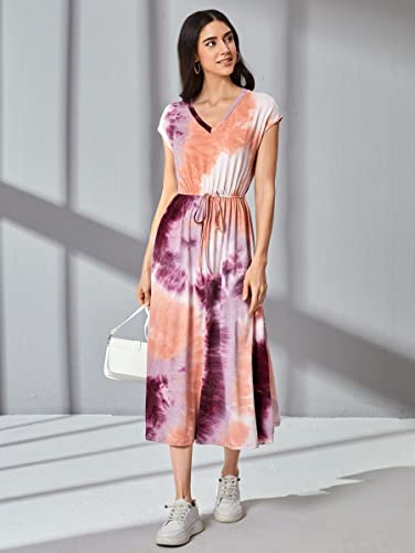 Image of Leriya Fashion Women's Tai-Dye Printed Mesh Rayon Lycra High V-Collar Neck Long Kurti Dresses for Women, A-Line Knee-Length Dress, Midi Western Dress for Women, Short Dress