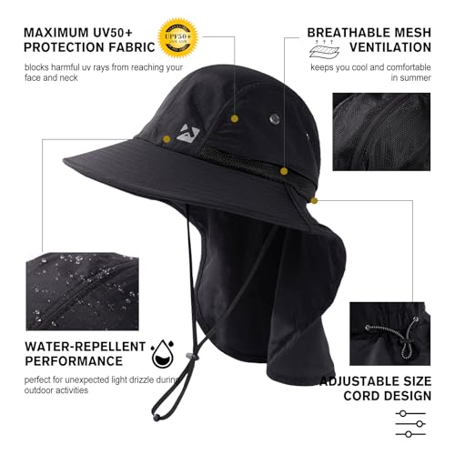 Image of Oversized XL XXL Mens Sun Hat Big Head Neck Flap Shade Waterproof UPF50+ Wide Brim Hat Fishing Safari Hiking