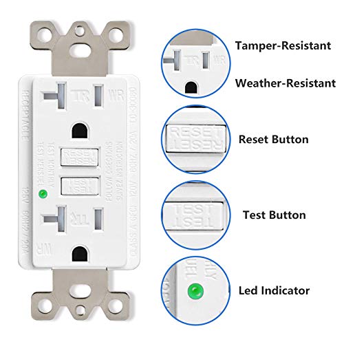 Self Test Gfci Outlet 20 Amp 10 Pack,Superink Safe Gfci Receptacle, Etl Listed, Tamper-Resistant, Weather Resistant Indoor Or Outdoor Use, Led Indicator With Decor Screwless Wall Plates,White #TOP3