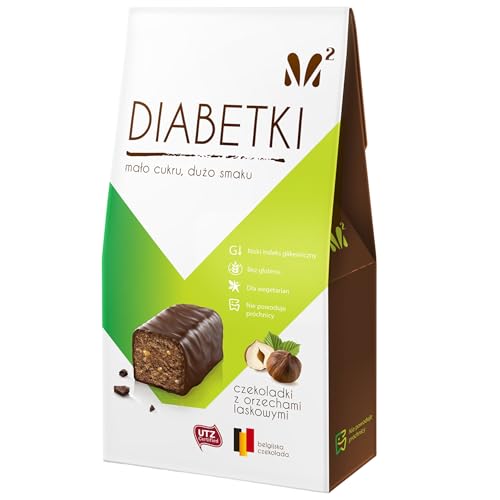 M2 DIABETKI Pralinen mit Haselnüssen, Schokolade ohne Zucker, leckere Süßigkeiten für bewusste Konsumenten und Diabetiker, vegetarische Snacks 100 g