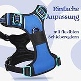 rabbitgoo Hundegeschirr Mittelgroße Hunde, Verstellbare Geschirr Hund ohne Zug & Würgen, Anti Zug Hundegeschirr mit Griff, weich Gepolsterte Reflektierende Brustgeschirr, Blau M