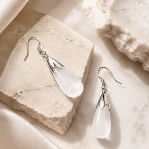 Clear Quartz Earrings for Women Crystal Dangle Drop Birthstone Jewelry - image 2
