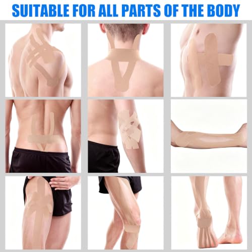 Image of 3 Rolls Wide Kinesiology Tape, Waterproof, 4 inch x 5.5yd, Light Beige | Breathable Latex-Free Cotton, High Elasticity for Muscle & Joint Support, Free-Cut for Sports Recovery on Shoulders, Knees