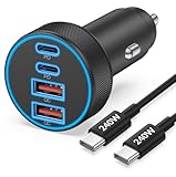 iPhone 17 16 15 Car Charger Fast Charging, 90W 4-Port USB C Fast Car Charger Cigarette Lighter Adapter with 240W 3FT USB-C Cable for iPhone 17/Air/17 Pro/16/15 Pro Max/Plus/16e, iPad, Galaxy, Android