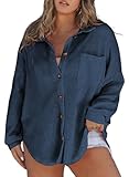 Eytino Plus Size Tops for Women Casual Long Sleeve Button Up Blouses Fashion Trendy Waffle Knit Shacket Jacket,1X Blue