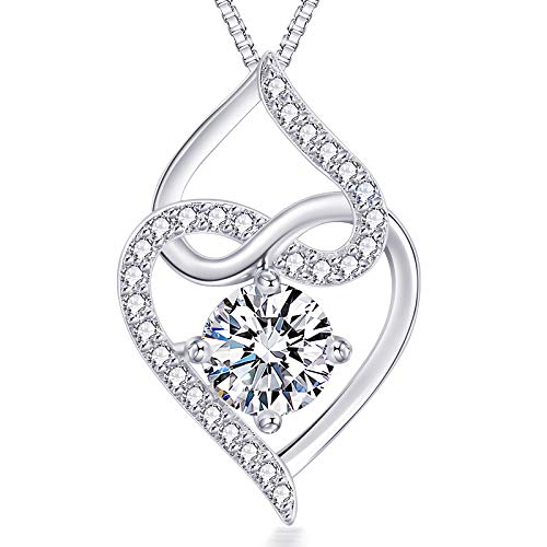 VAN RORSI&MO Heart Necklace-5A Cubic Zirconia Heart Pendant Necklace-14K White Gold Plated Infinity Heart Necklaces for Women-Jewelry Gifts Necklaces for Women