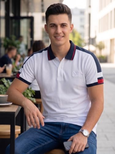 Image of XENOVAURBAN Polo t Shirt for Man | Striped Pattern Mens Cotton Polo Neck T-Shirt with Collar | Regular fit | Breathable and Soft - Polo-Striped-P
