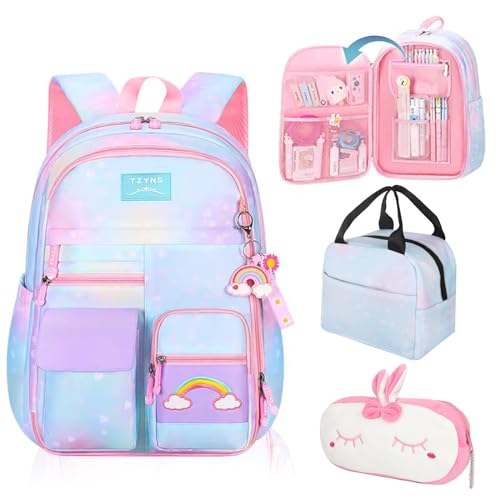 EYRXK Starry Rainbow Backpack Kawaii School Students Backpack Cute Large Capacity Kids Bookbag Multifunction Fashion Casual Laptop Travel Bag For Boy Girl (Blue-17.5inch)