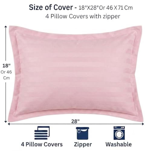 Image of HOUSE FOX Zipper Cotton Pillow Covers /Cases /Protectors (NOT Pillow) Set of 2 Pair Or 4 Pcs,Size -18x28inch with Zip /Chain (Baby Pink Striped, Standard)