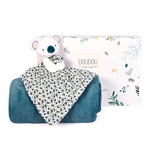 Doudou et Compagnie - Plaid Bébé Tout Doux avec son Doudou Koala - Couverture Polaire - Collection YOCA LE KOALA - Bleu - 100 x 70 cm - Coffret Cadeau de Naissance Fille et Garçon - DC3977