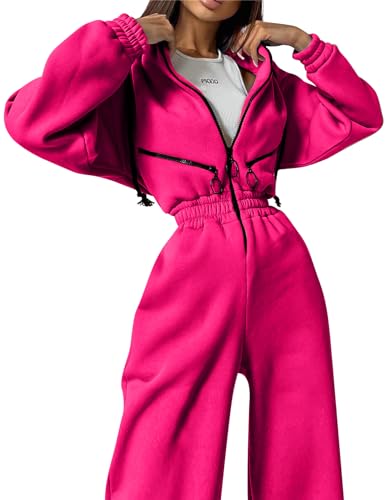 COZYPOIN Women Fleece Jumpsuits One Piece Outfits Hooded Sweatshirt Set High Waist Ladies Jumpsuit