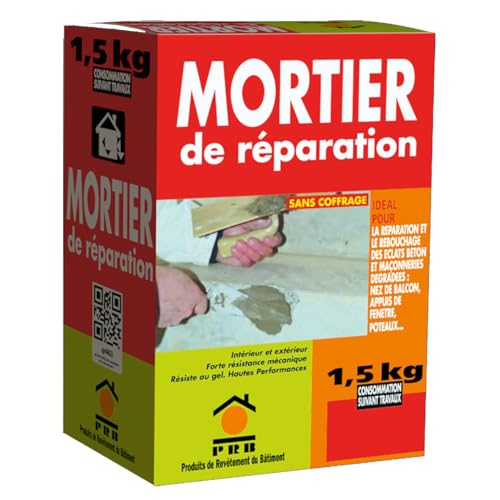 Mortier de Réparation 1.5kg - Enduit de Réparation Haute Résistance - Rebouchage et Réfection de Murs, Façades et Surfaces Dégradées Intérieures/Extérieures - Prêt à Gâcher, Application Manuelle