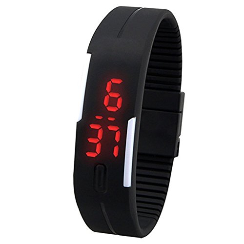 Preisvergleich Produktbild steellwingsf Herren Damen Armband Silikon Rot, LED-Touch-Digital-Armbanduhr, MWEBUP17758, Schwarz , Einheitsgröße