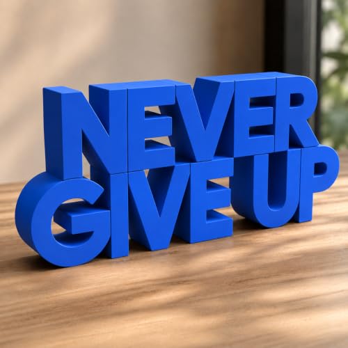 Image of Mad Masters Never Give Up Motivational Desk Decor - Aesthetic Table, Shelf & Wall Showpiece for Home Office, Business, Vastu Friendly Gifting, Royal Blue (20.3 x 9 x 2.5 cm)