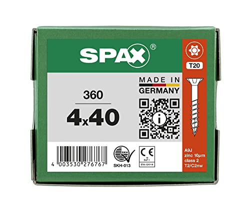 SPAX Universalschraube, 4 x 40 mm, 360 Stück, Teilgewinde, Senkkopf, T-STAR plus T20, 4CUT, WIROX A9J - 8000000276767